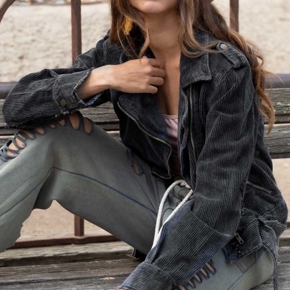 POL Easy Rider Lux Vintage Distressed  Corduroy Zip Front Moto Jacket Size M NEW - Picture 3 of 13